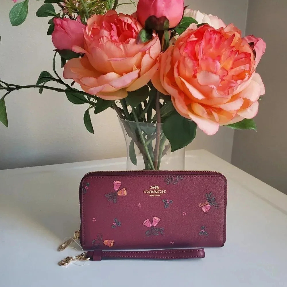 Coach Long Zip Around Wallet With Holiday Bells Print